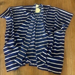 Viv & Lou Kimono Cardigan Navy Blue White Striped One Size Coverup Wrap